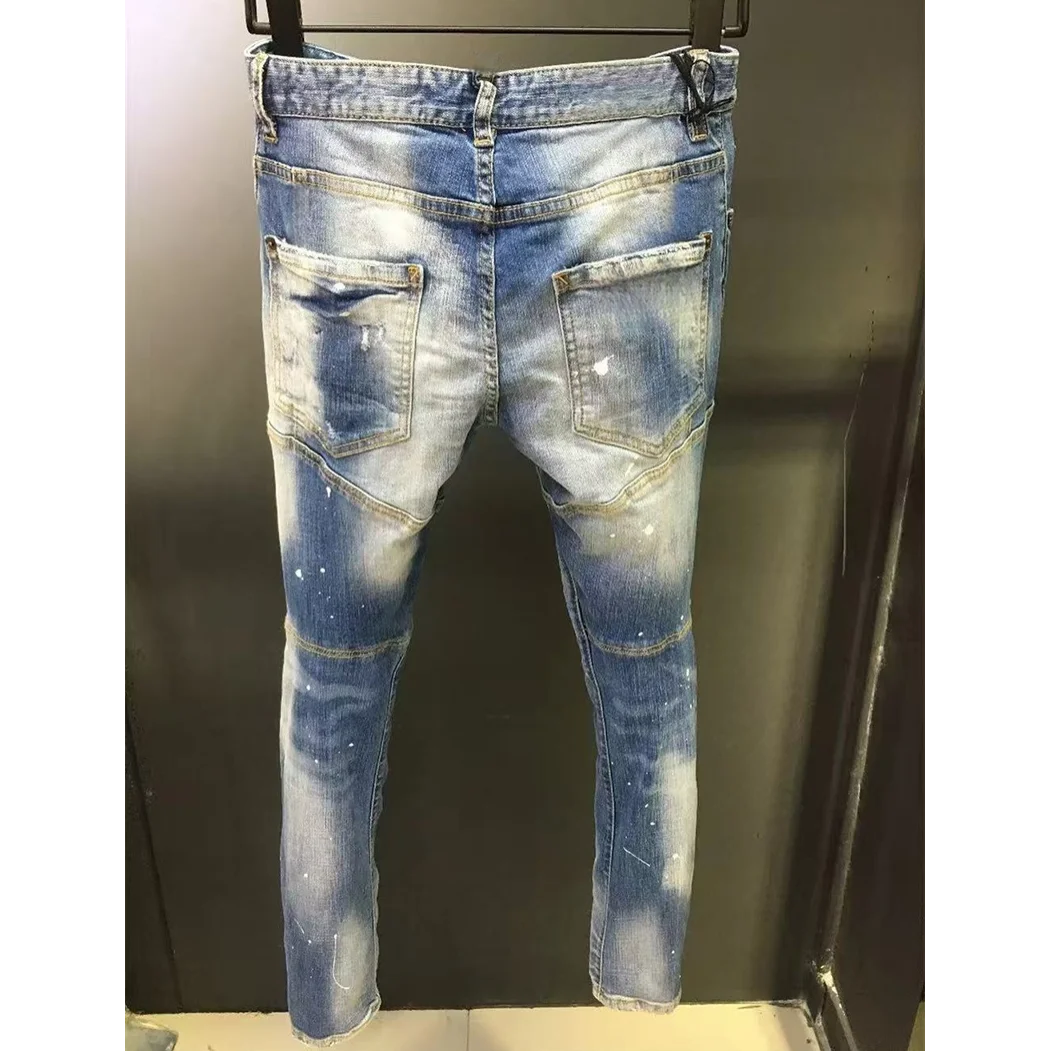 Baggy Jeans For Man Pants Distressed Jeans Trendy Streetwear Slim Straight Leg Stretch Trousers Mens Fashion