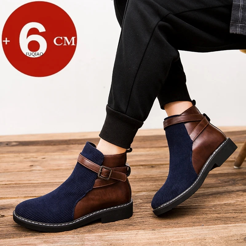 big size Men elevator Chelsea Boots 6CM Height Increase Boots Fashion comfortable Ankle Boots Casual Slip-on Winter Shoes