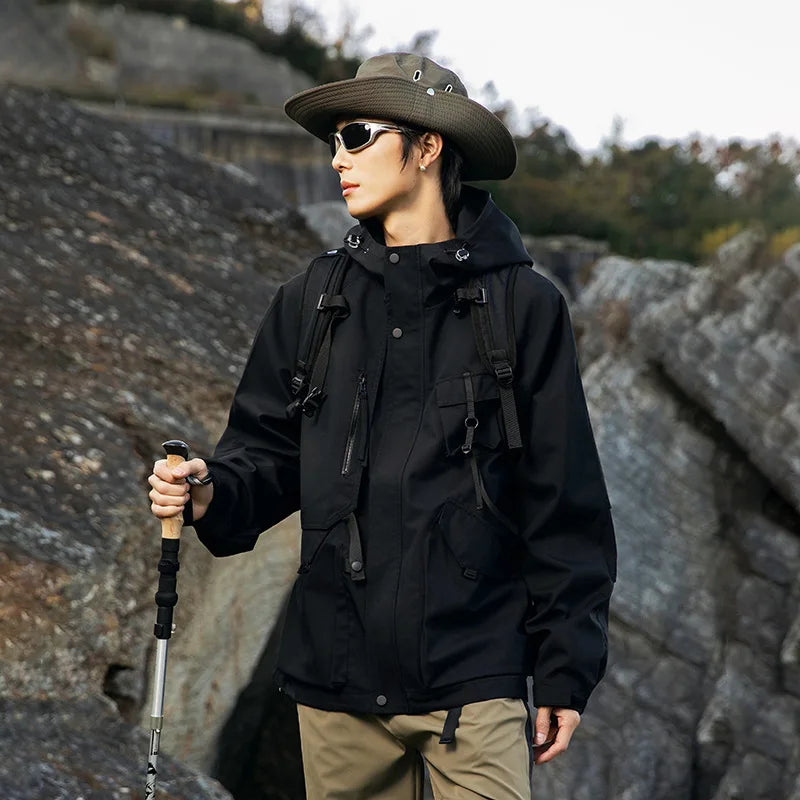 2025 new mountaineering outdoor sports windproof jacket men loose couple all-in-one waterproof jacket 2XL