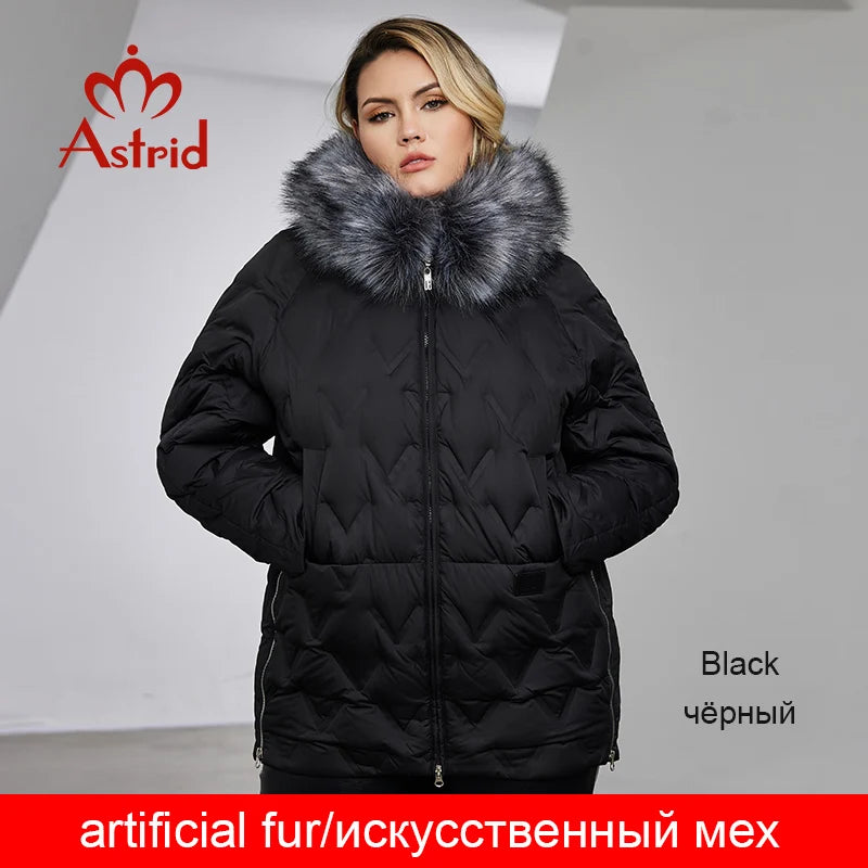 Astrid Women's Jacket Winter 2023 Plus Size Down Jackets Big Fur Collar Hooded Coat Women Parka Embossing Female Clothing 10526