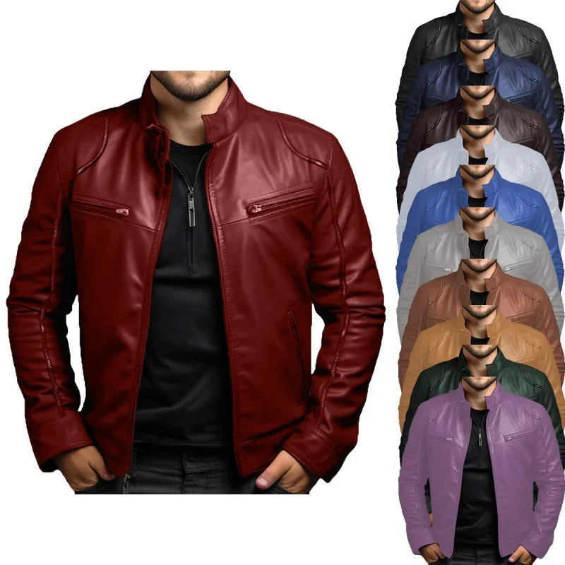 Men's Punk Style PU Leather Jacket Motorcycle Jacket Stand Collar Autumn Winter Fashion Men's Clothing Casual Coats And Jackets