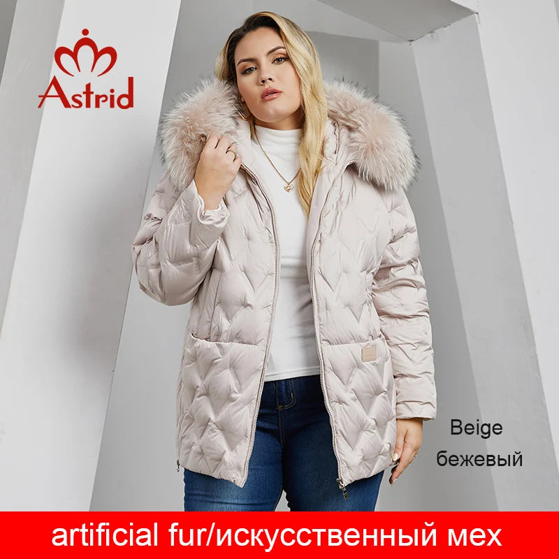 Astrid Women's Jacket Winter 2023 Plus Size Down Jackets Big Fur Collar Hooded Coat Women Parka Embossing Female Clothing 10526