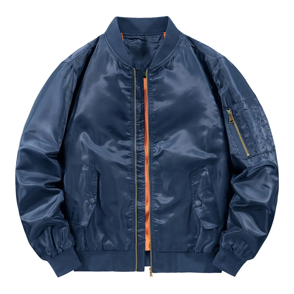 Men'S Leisure Standing Neck Bomber Jacket Spring And Autumn Vintage Long Sleeve Zippered Lightweight Baseball Jacket Coat
