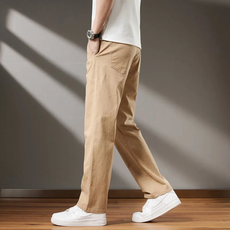 Big Tall 195 190 200 Cm Men's Pants High Waist Straight Trouser Male Cotton Stretch Extra Long Length 120cm 190cm Plus Size 48