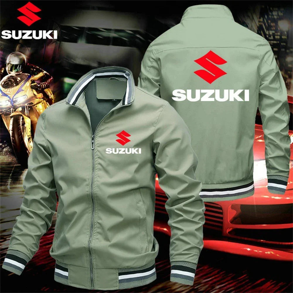 Suzuki Motorcycle Team Replica Stand Collar Jacket, Men's Outdoor Riding Casual Top, Trendy Printed Windproof Coat