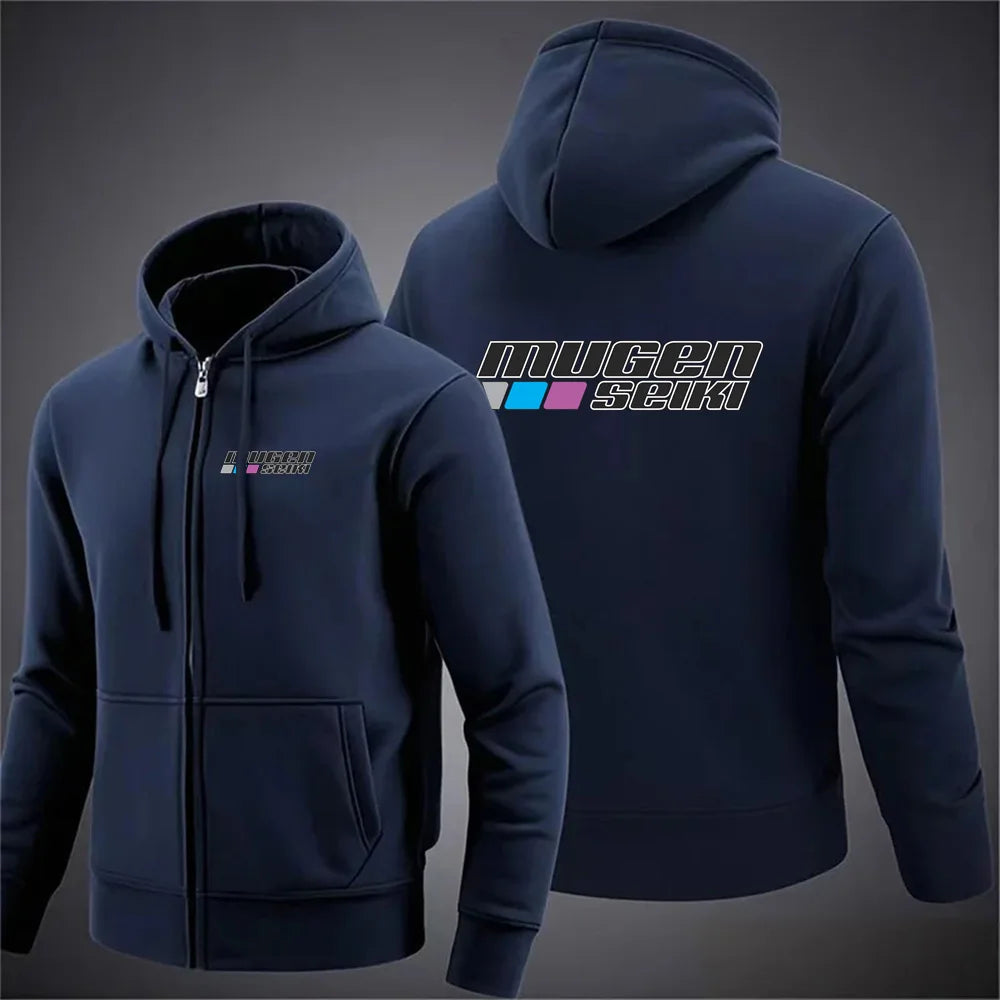 2025 Solid Color Hoodie Spring and Autumn Comfortable Jacket Men's Mugen Seiki Logo Printed Casual Hoodie Zipper Hoodie