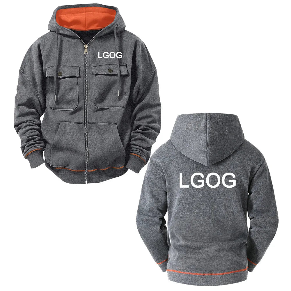 Customizable Men's Zipper Hoodie Multiple Pockets Personalized Logo Design Fashionable Streetwear Spring Autumn Sportswear