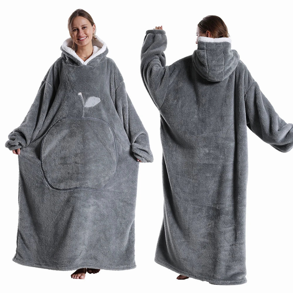Winter Super Warm Clothes Extra Long Hooded Sweatshirts Women Adult Unsix Wearable Blanket Hoodie Oversize Homewear Clothing