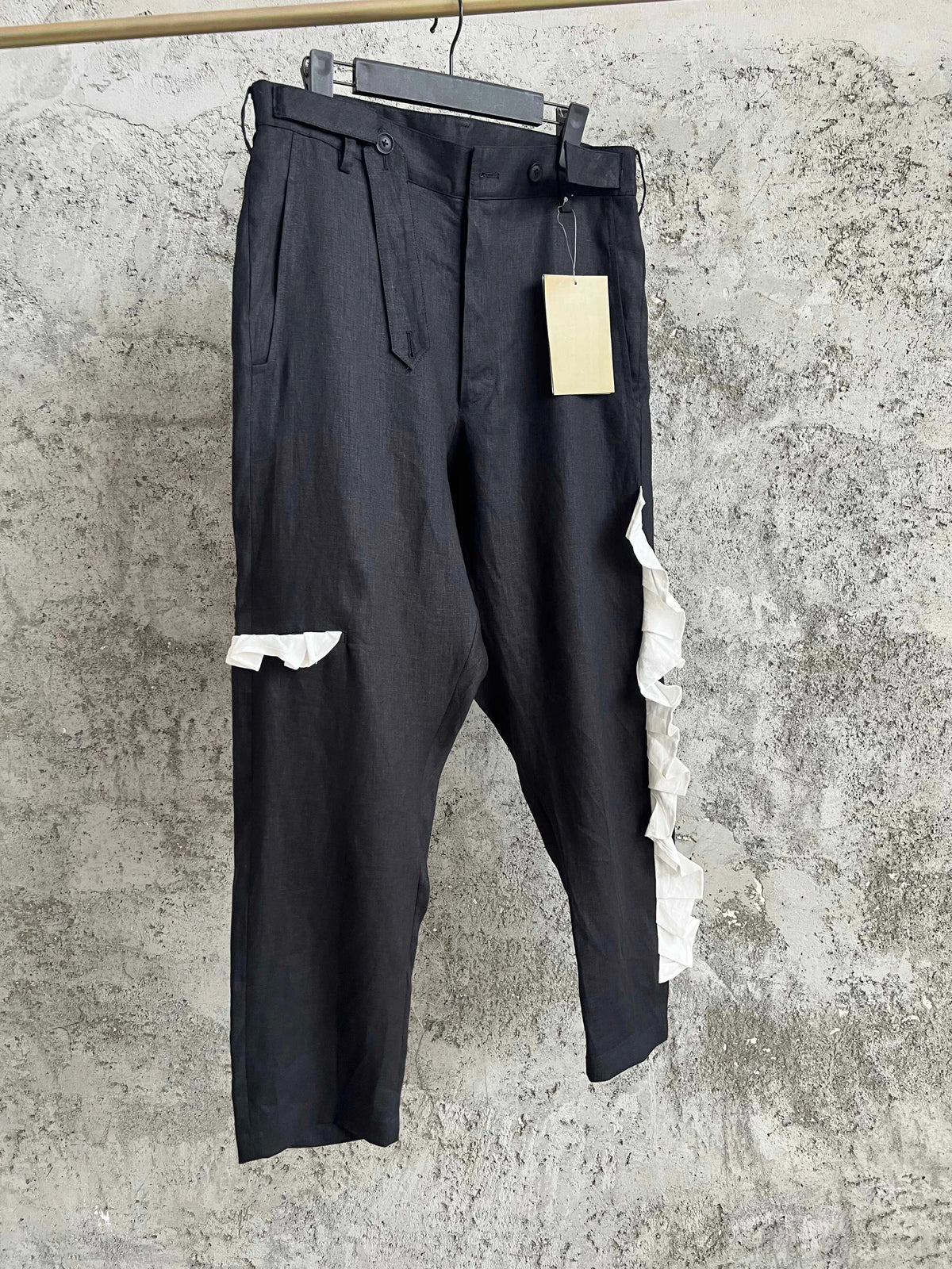 TOP-YAMAMOTO original dark design sense white patchwork linen casual pants asymmetrical loose long pants
