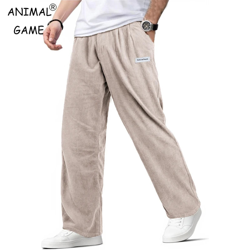 Mens Corduroy Baggy Pants Vintage Casual Pants for Men Outdoor Work Pants Autumn Elastic Waist Drawstring Sweatpants Trousers