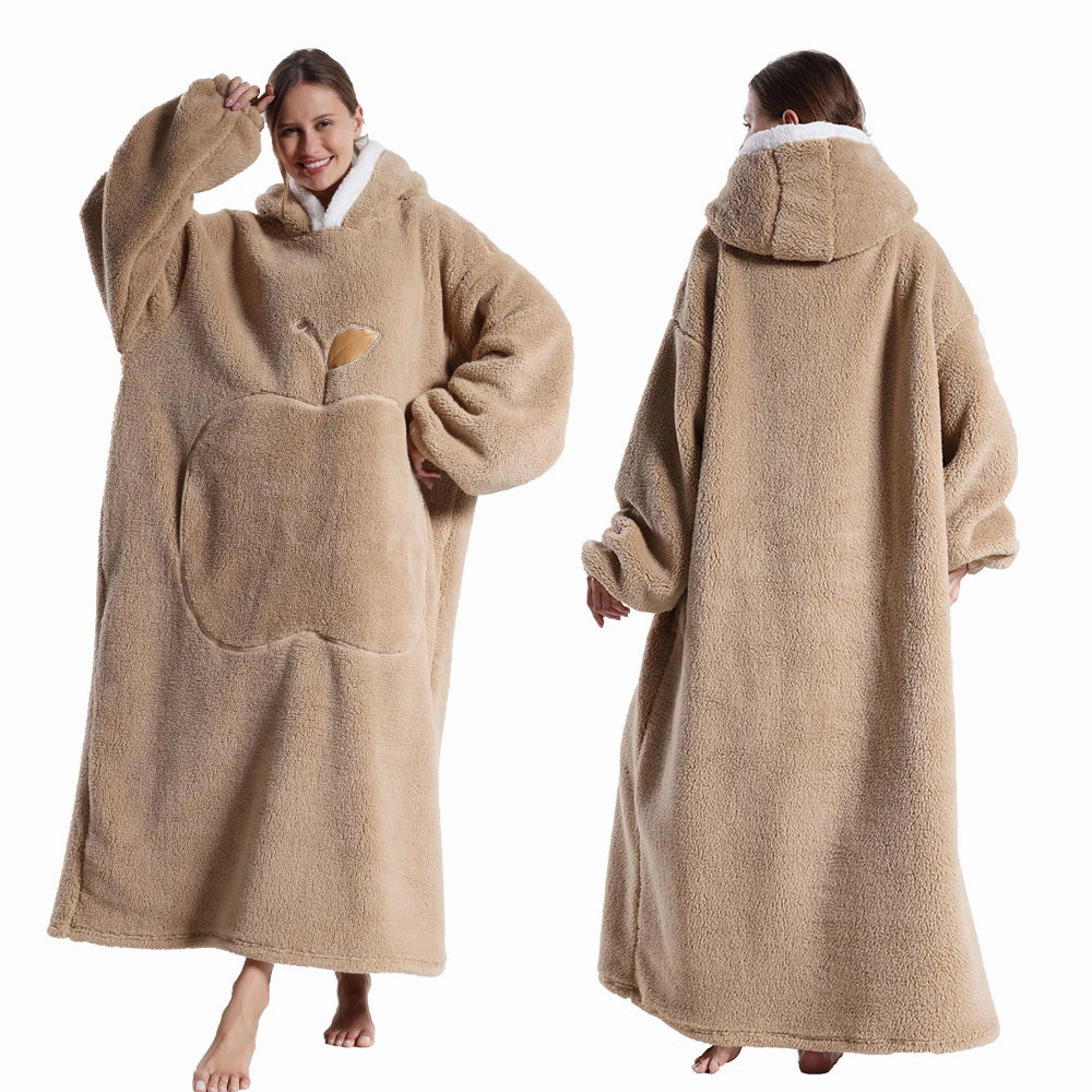 Winter Super Warm Clothes Extra Long Hooded Sweatshirts Women Adult Unsix Wearable Blanket Hoodie Oversize Homewear Clothing