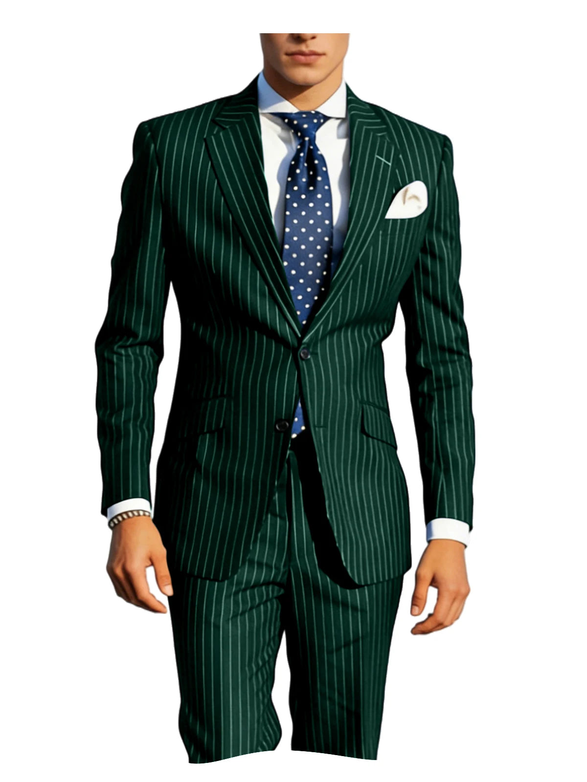 Men's Classic Stripe Suits 2 Piece ( Blazer+Pants ) Notch Lapel 2 Buttons Slim Fit Jacket & Trousers for Business Casual Wedding