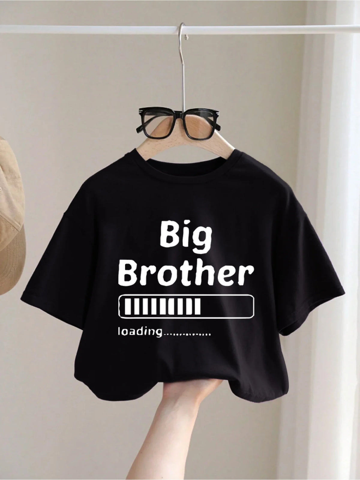 Cute and Fun Kids' Clothing "Big Brother" Loading  Graphic T-Shirt Creative Printed Short-sleeve Crewneck Tops for Boys