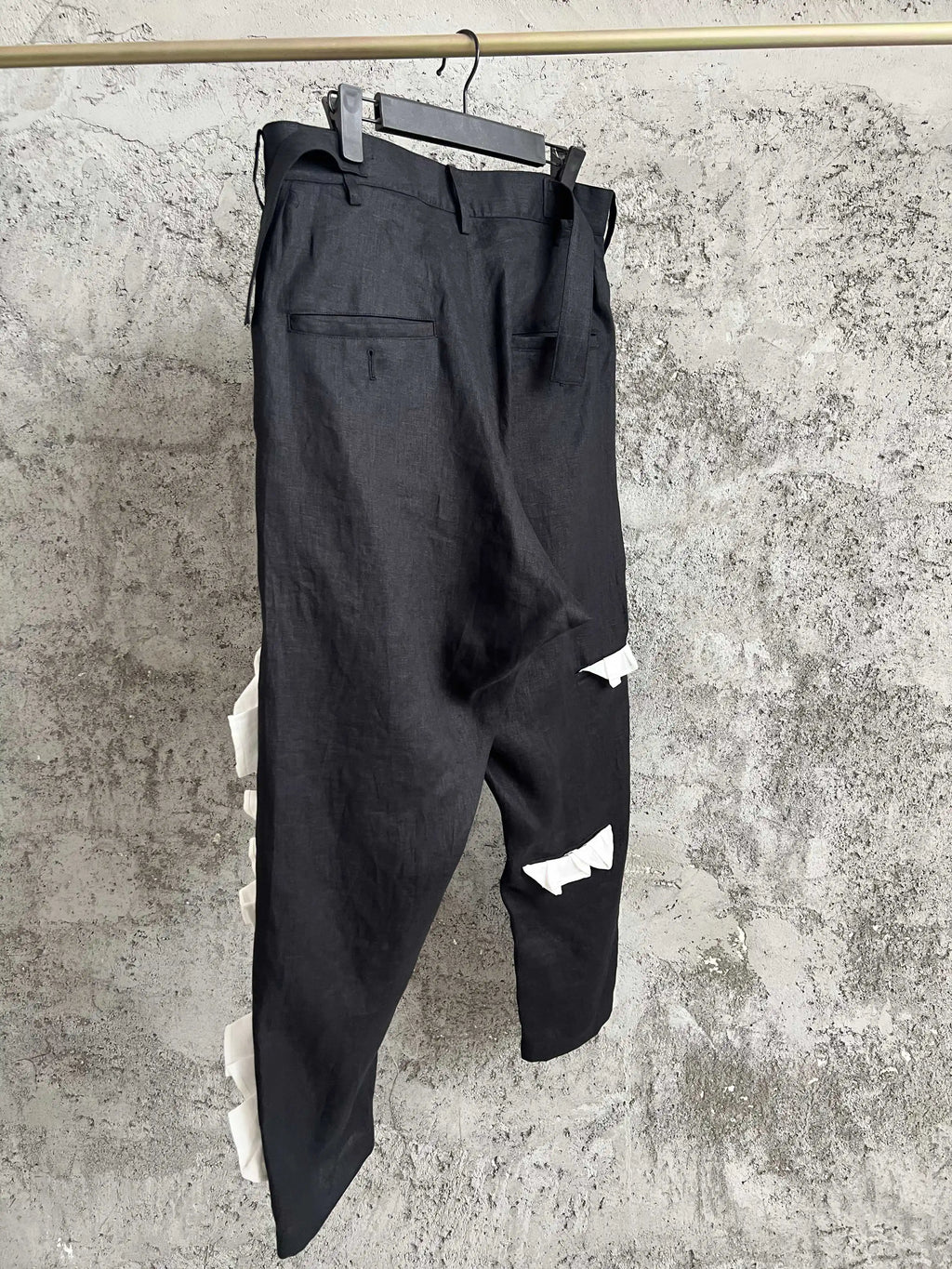 TOP-YAMAMOTO original dark design sense white patchwork linen casual pants asymmetrical loose long pants