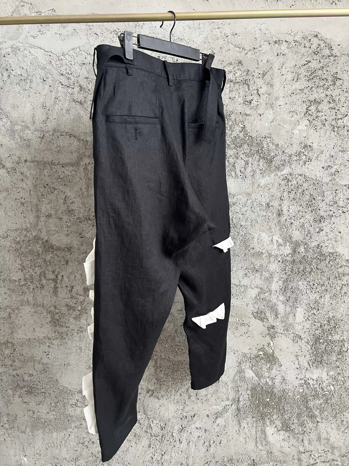 TOP-YAMAMOTO original dark design sense white patchwork linen casual pants asymmetrical loose long pants