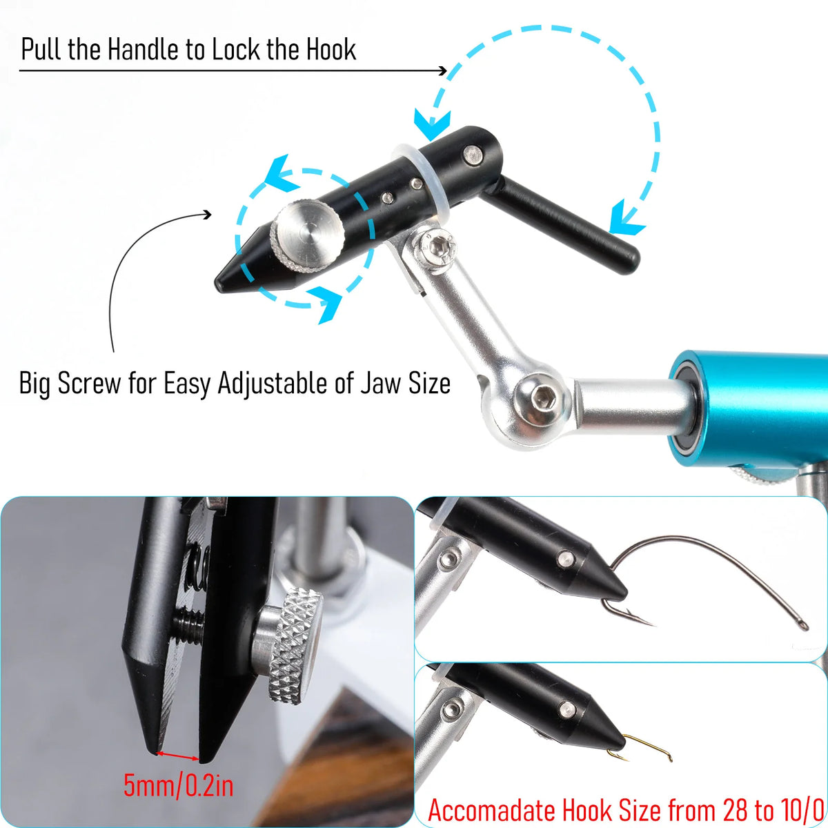 Fly Tying Vise Rotary 360 Degree Fly Tying Base Portable Stainless Steel Aluminum C-Clamp Mount 40Cr Hard Jaws for Fishing Flies