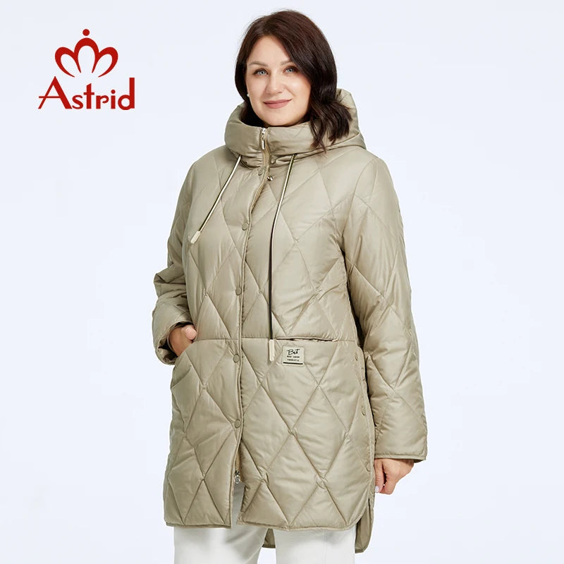 Astrid Women's Winter Jacket 2023 Plus Size Women Parka Long Down Jackets Hooded Diamond Quilted Coat Female Clothing Split Hem