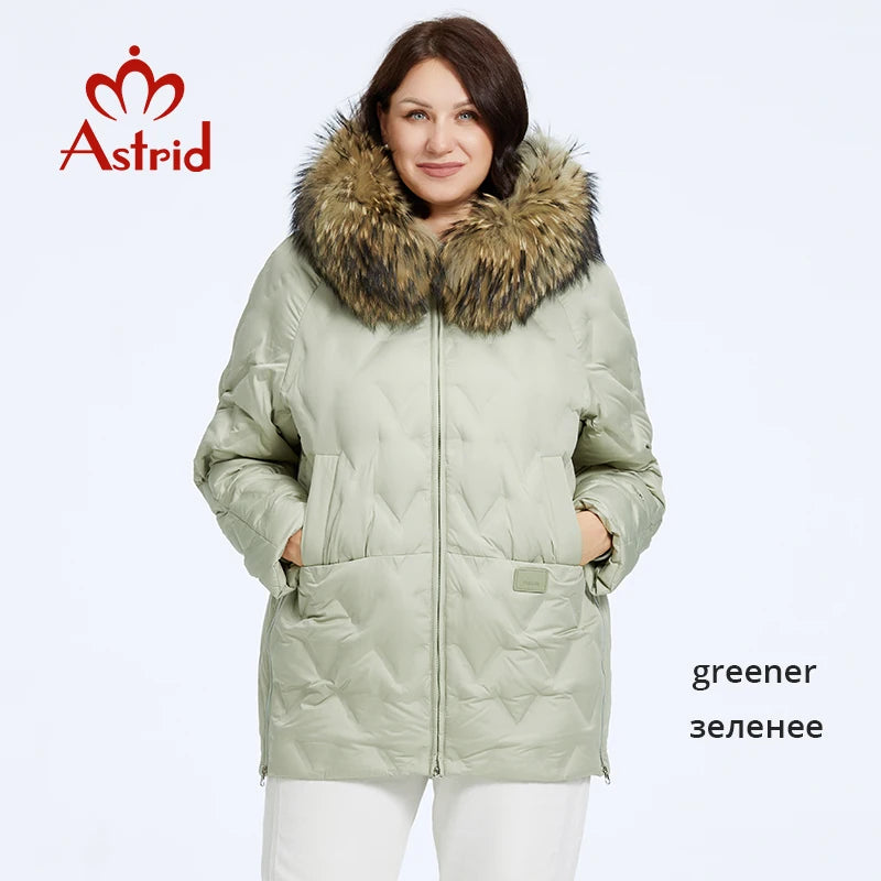 Astrid Women's Jacket Winter 2023 Plus Size Down Jackets Big Fur Collar Hooded Coat Women Parka Embossing Female Clothing 10526