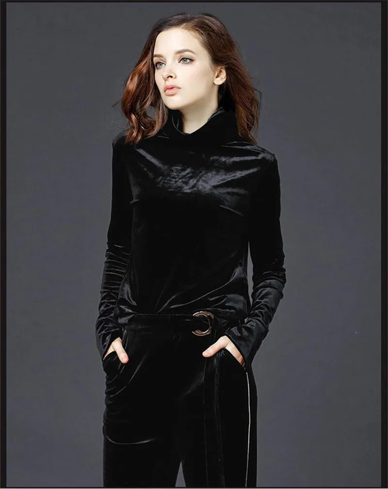 French Turtleneck Bottoming Tops Autumn Long Sleeves Velvet Basic T-Shirts Fashion Lady Office Elegant Solid Large Size Shirts