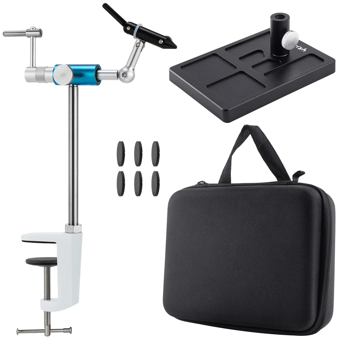 Fly Tying Vise Rotary 360 Degree Fly Tying Base Portable Stainless Steel Aluminum C-Clamp Mount 40Cr Hard Jaws for Fishing Flies