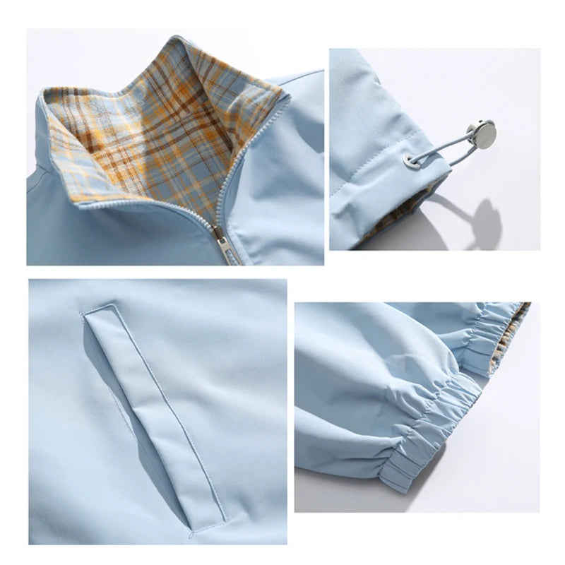 Una Reta Harajuku Jacket Men Autumn New Hip hop Double Sided Wear Coat Streetwear Casual Plaid Loose Jackets Man