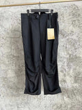 TOP-YAMAMOTO striped casual patchwork design trousers, straight-leg long pants, with buttoned-up adjustable rolled-up legs