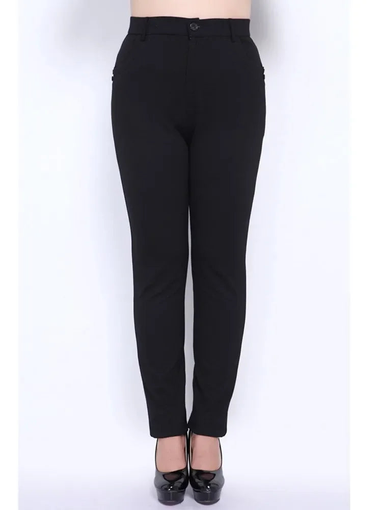 Women Black Pants 9XL 8XL Plus Size Slim Fit High Waist 140KG Thick Elastic Office Lady Pencil Trousers Female Large Clothes