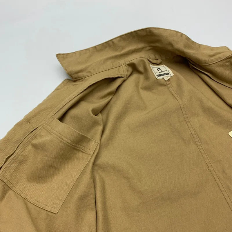 Men's 100% Cotton Work Jacket With Multi-Pocket Autumn Winter Turn-Down Collar American Style Cargo Thin Loose Jackets And Coats