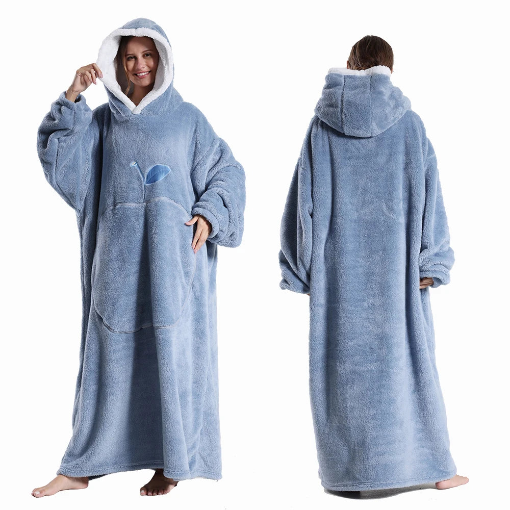 Winter Super Warm Clothes Extra Long Hooded Sweatshirts Women Adult Unsix Wearable Blanket Hoodie Oversize Homewear Clothing