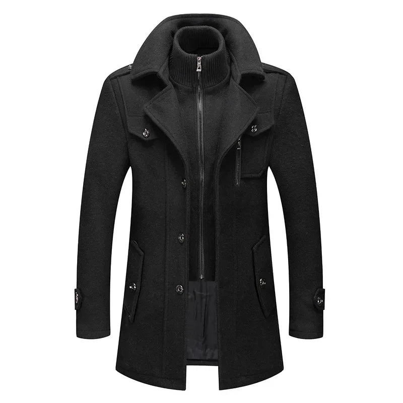 Zipper Coat Windbreak Woolen Overcoat Men Fashion Autumn Winter Wool Trench Coats Fashion Middle Long Jacket Male Double Collar