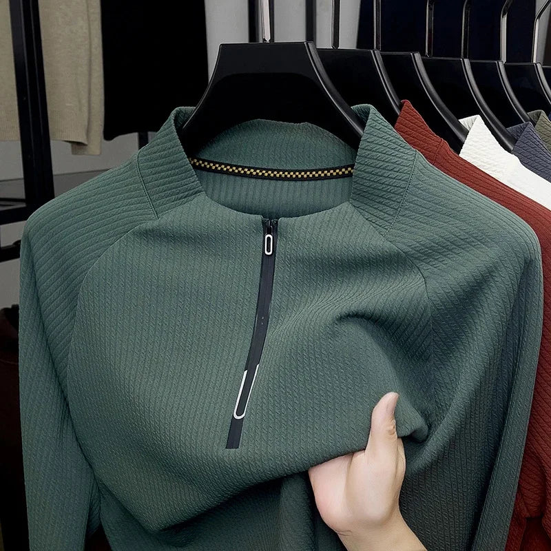 Autumn and Winter Men's Velvet Hoodie Long Sleeve Zipper T-shirt Solid Color Fashion Casual Versatile Top