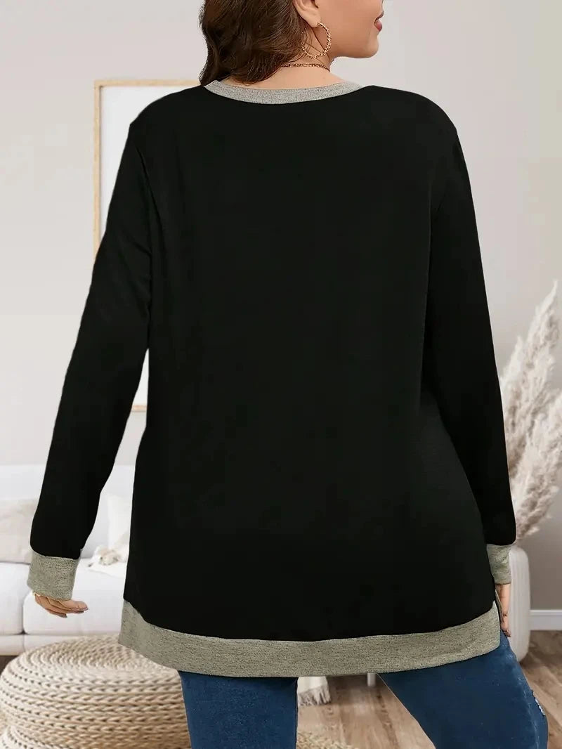 Plus Size 1XL-5XL Women's Casual Sweatshirt Colorblock Long Sleeve Round Neck T-shirts Pullovers Sweatshirt Tops