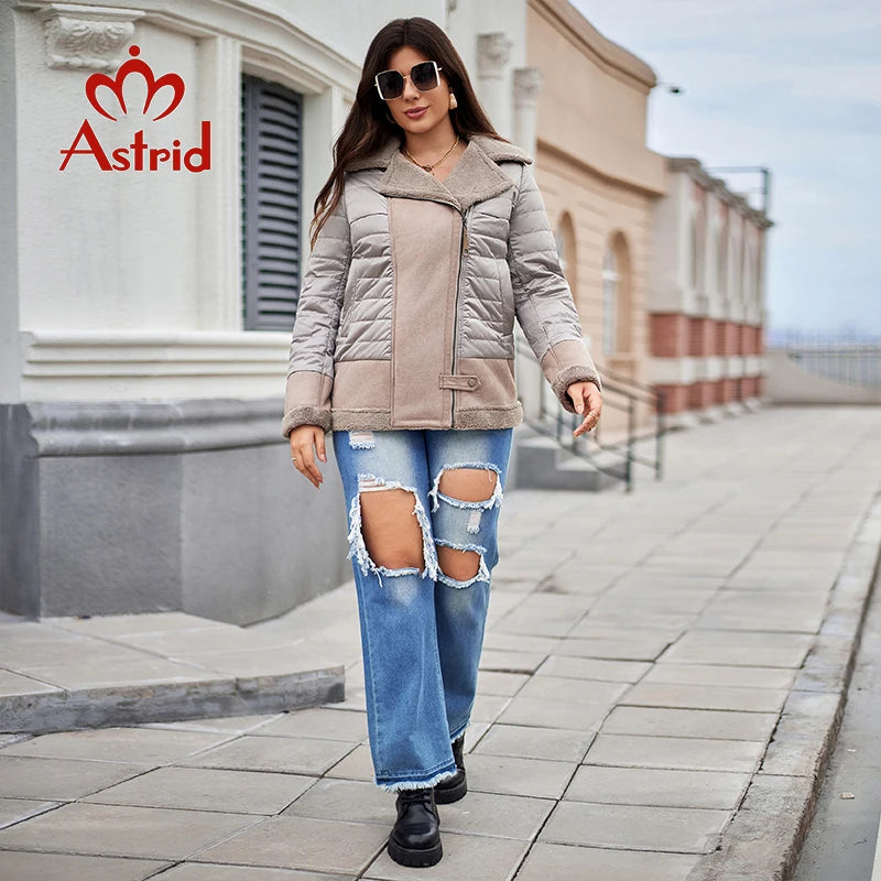 Astrid Autumn Women's Jacket Double-Faced Fur Spliced Design Hooded Warm Down Coats Demi-Season Parkas Plus Size Outwears 10035