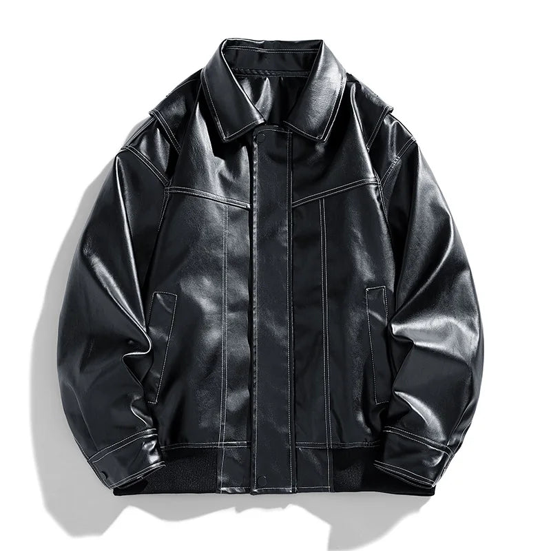 Europe The United States Trend Leather Jacket Spring Autumn New Loose Trend Men's Couple Jacket Lapel Motorcycle Handsome Coats