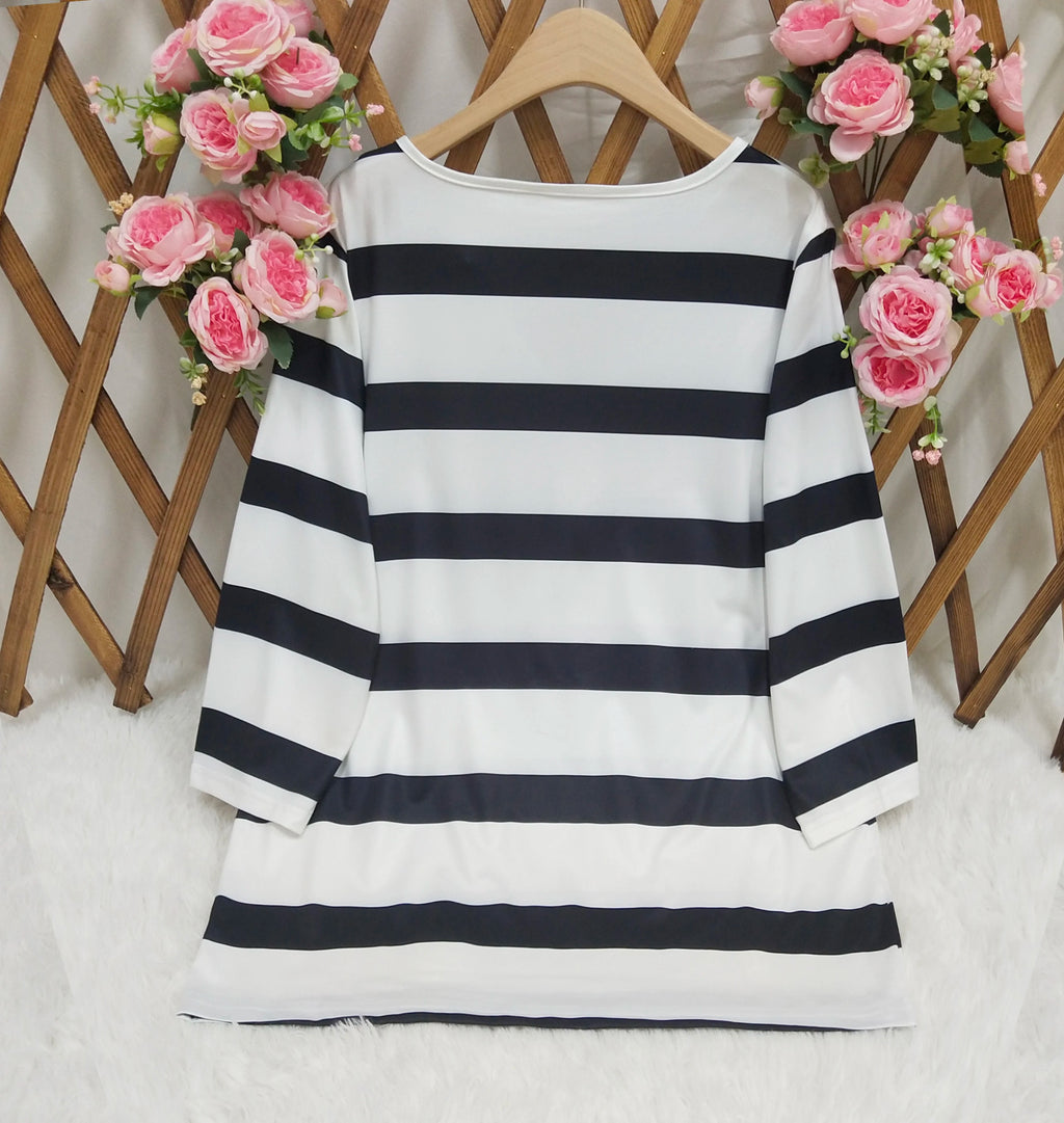 Ladies' striped and printed half-button placket large-size long-sleeved T-shirt, fashionable, elegant, casual, warm long-sleeved