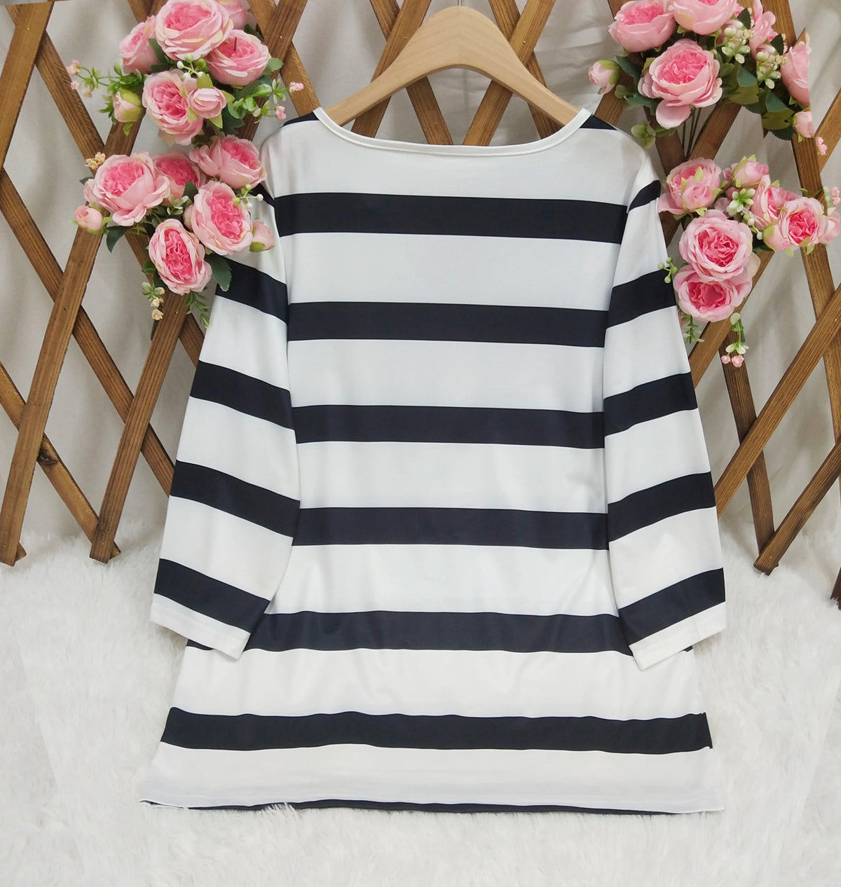 Ladies' striped and printed half-button placket large-size long-sleeved T-shirt, fashionable, elegant, casual, warm long-sleeved
