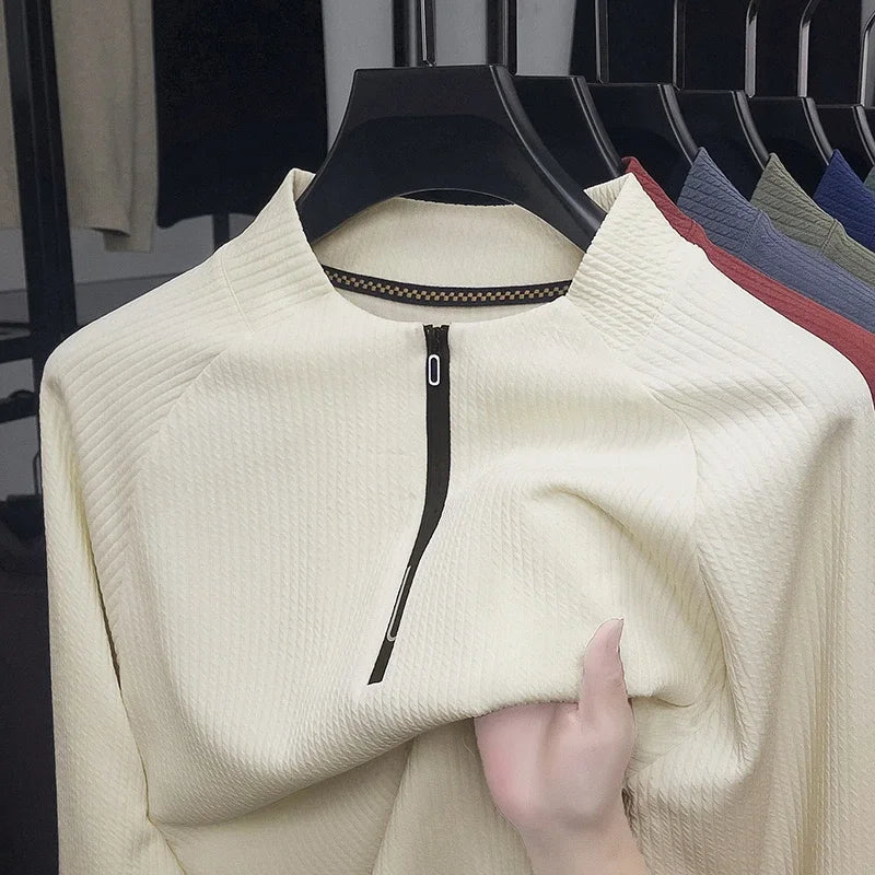 Autumn and Winter Men's Velvet Hoodie Long Sleeve Zipper T-shirt Solid Color Fashion Casual Versatile Top