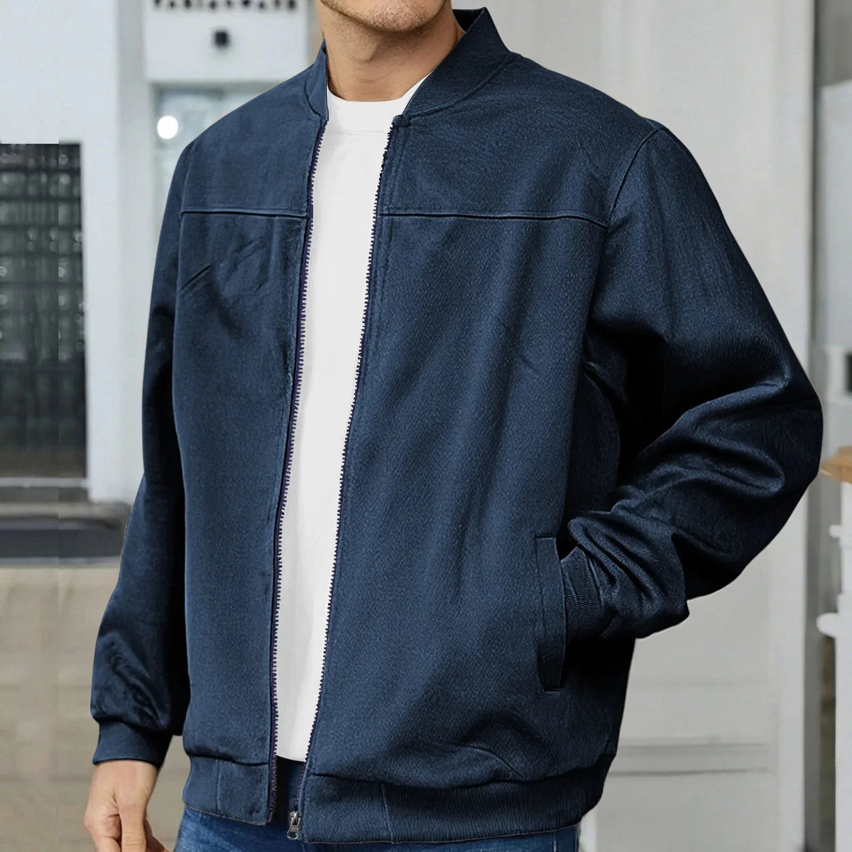 American Style Men's Suede Jacket Zipper Long Sleeve Casual Outerwear Spring Autumn Fashionable Open Cardigan Coat