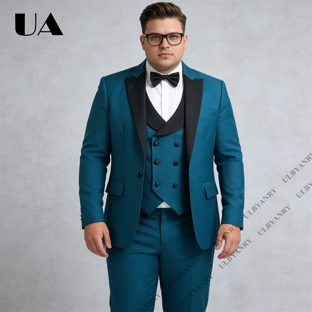 Big Tall Man Suit Set Tailored Fitting Mens Formal Tuxedo Including Jacket Vest Pants XXS-7XL Plus Size Wedding Groom Suits