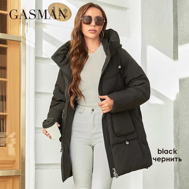 GASMAN 2023 Fashion Hooded Parkas Women's Plus Size Casual Hooded Pocket Women Down Jacket Female Coat Outwear 83367