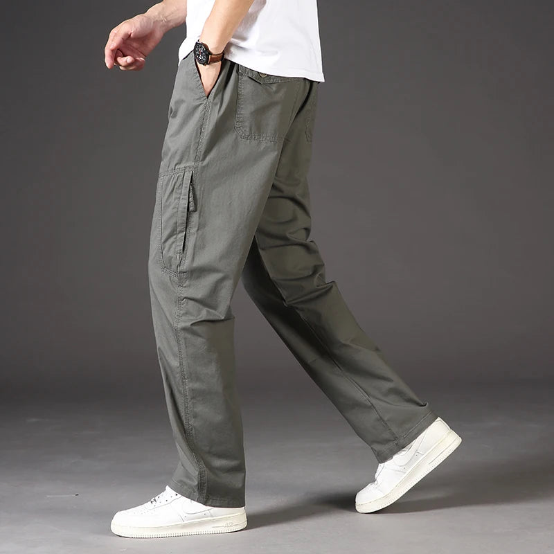 Classic Man Casual Cargo Pants Zipper Pockets Big and Tall Sports Outdoor Outfits Khaki Grey Men's Trousers