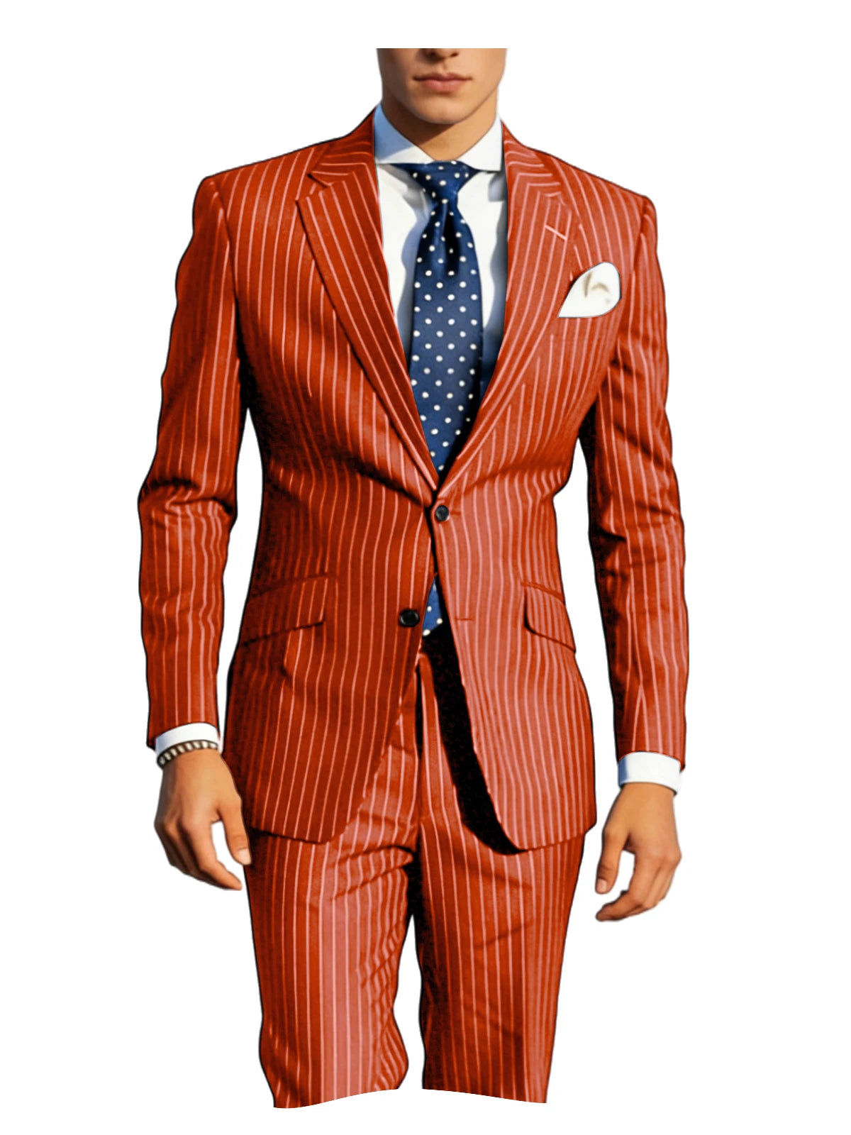 Men's Classic Stripe Suits 2 Piece ( Blazer+Pants ) Notch Lapel 2 Buttons Slim Fit Jacket & Trousers for Business Casual Wedding