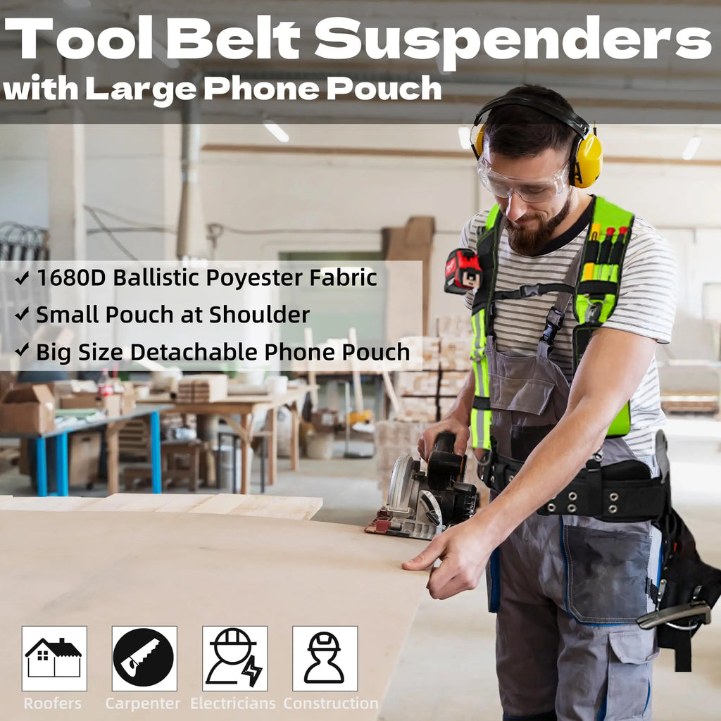MELOTOUGH Tool Belt Suspenders Work Belt Suspenders for Men Big and Tall Construction Bag Suspenders Padded Work Suspenders