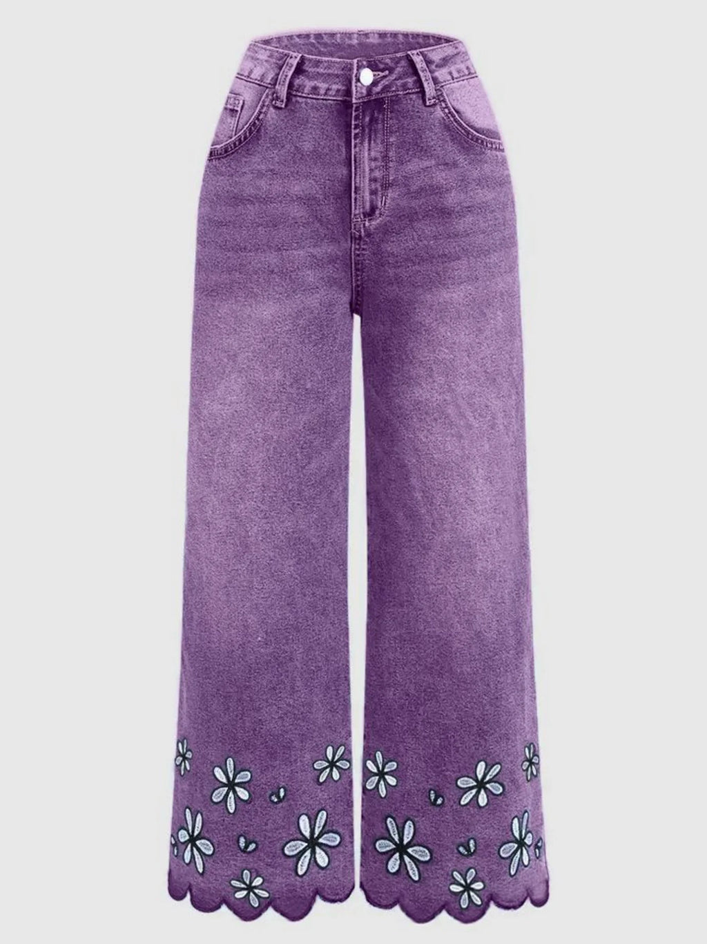 Plus Size Womens Loose Fit Jeans Printed Denim Pants Elastic Waist Comfort Stretch Trousers Floral Embroidery Women's Pants
