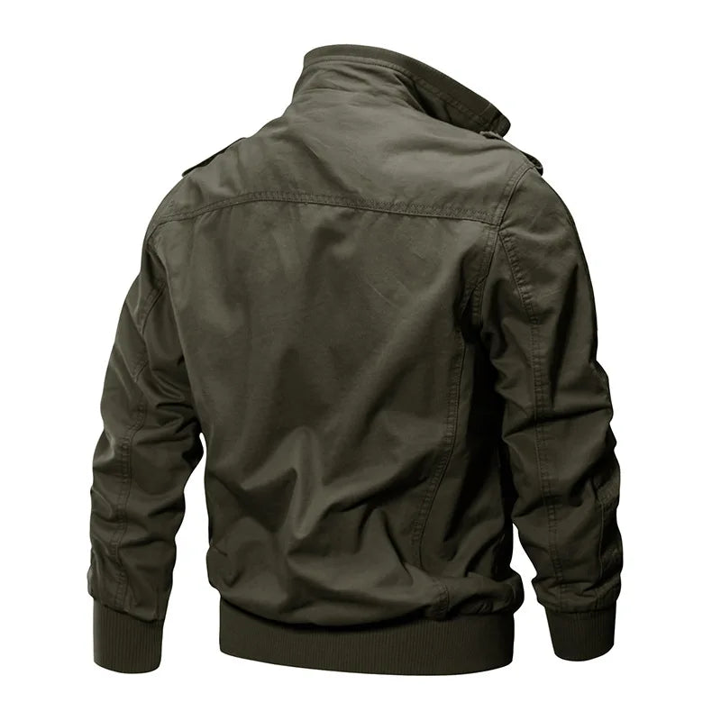 Autumn New Fashion Men’s Plus Size Solid Color  Stand Collar Multi Pocket Outdoor Jacket Male Simple Basic Coats Clothes Tops