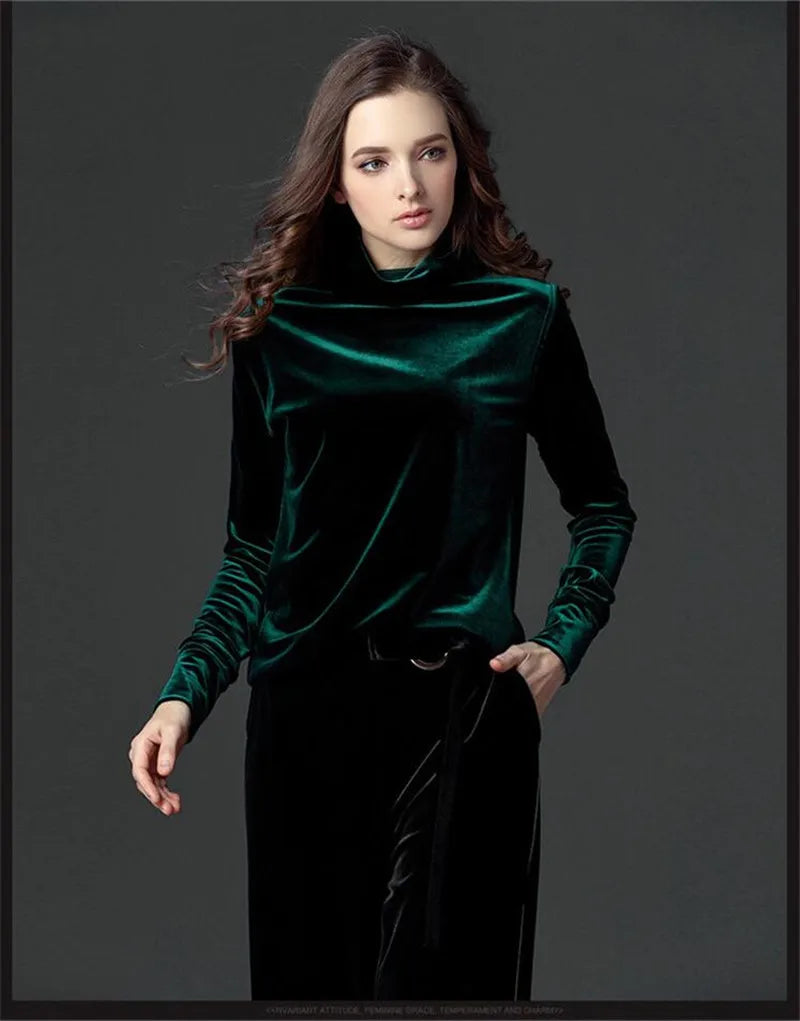 French Turtleneck Bottoming Tops Autumn Long Sleeves Velvet Basic T-Shirts Fashion Lady Office Elegant Solid Large Size Shirts