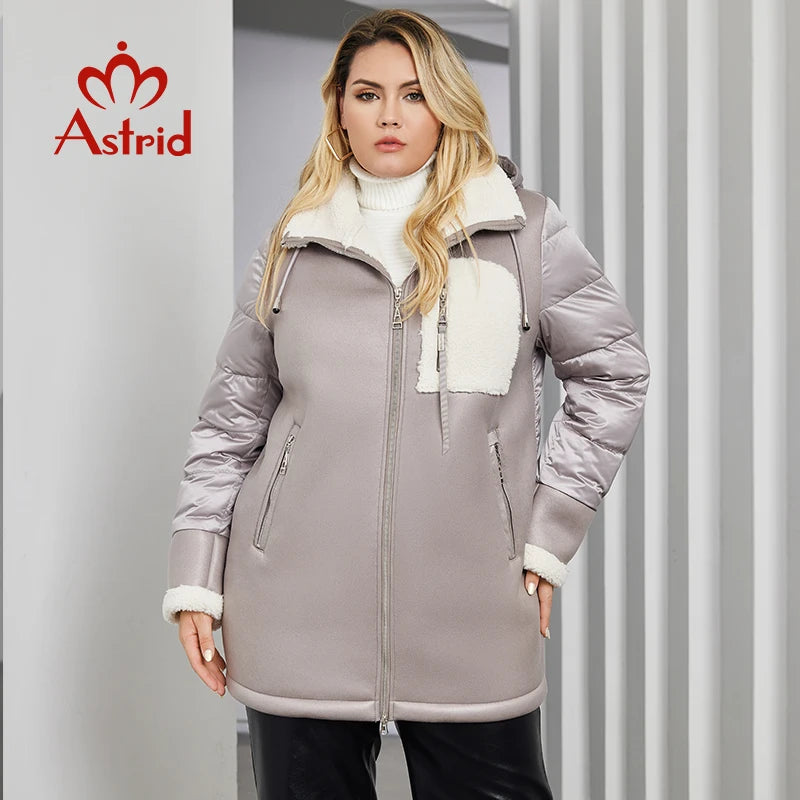 Astrid Women's Winter Jacket 2023 Plus Size Long Bio Down Jackets Stitching Design Thick Fleece Hooded Quilted Coat Women Parka