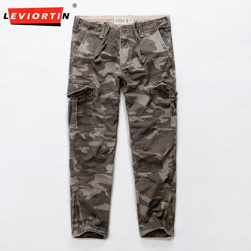 Four Seasons New American Retro Men's Sports Pants Camouflage Cotton Wash Water Men's Pants Loose Straight Work Pants A002