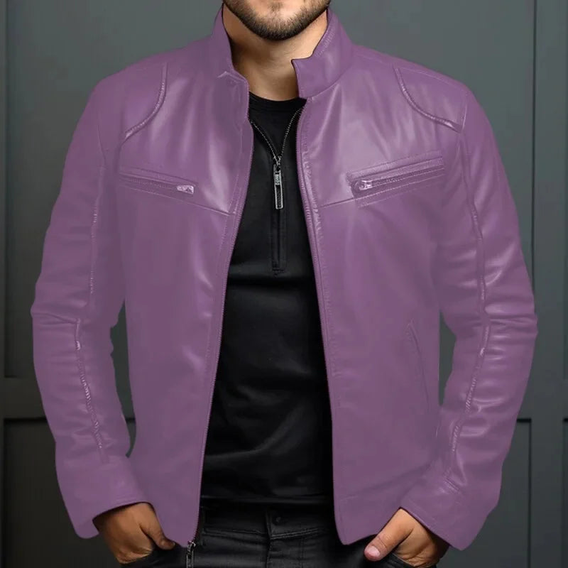Men's Punk Style PU Leather Jacket Motorcycle Jacket Stand Collar Autumn Winter Fashion Men's Clothing Casual Coats And Jackets