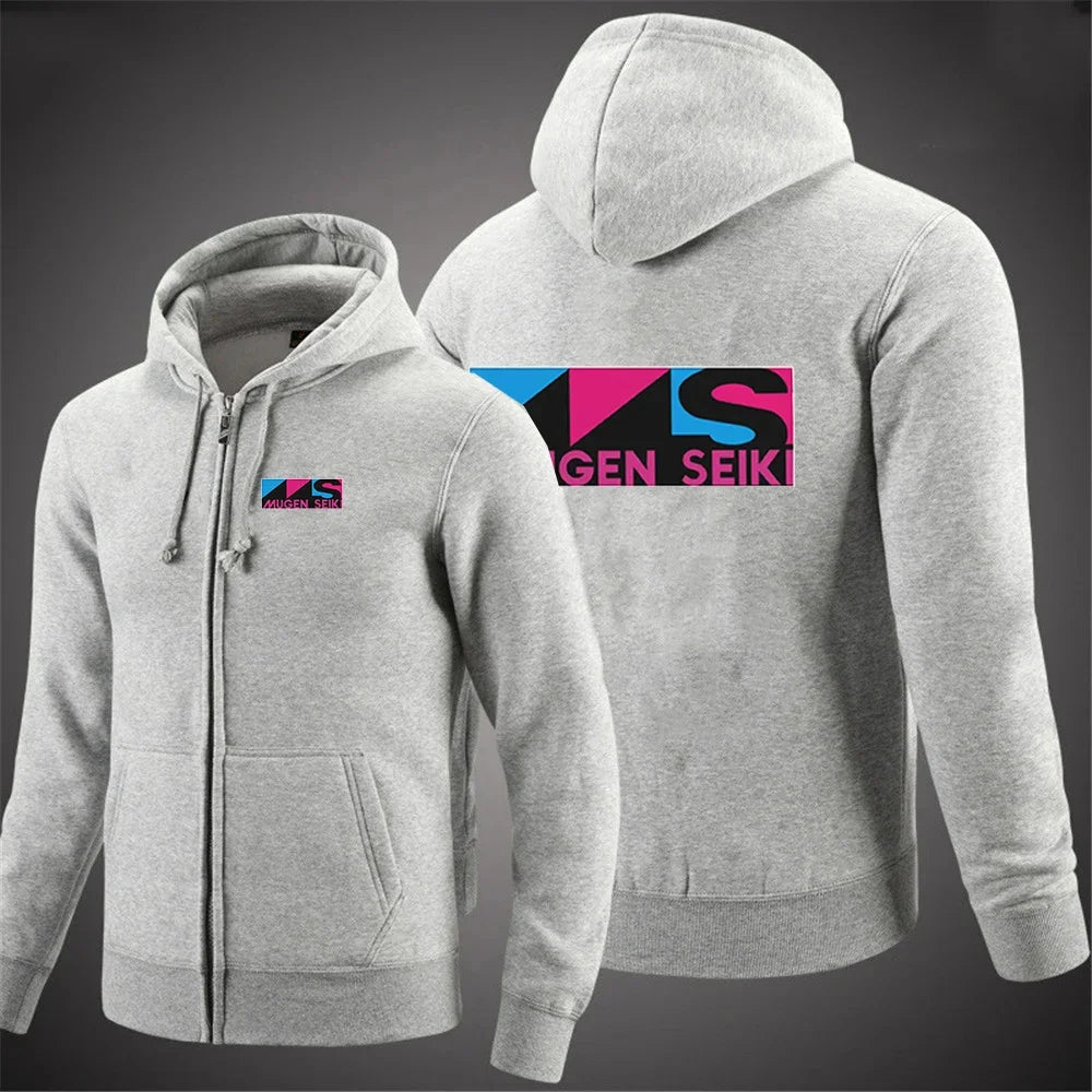 2025 Solid Color Hoodie Spring and Autumn Comfortable Jacket Men's Mugen Seiki Logo Printed Casual Hoodie Zipper Hoodie